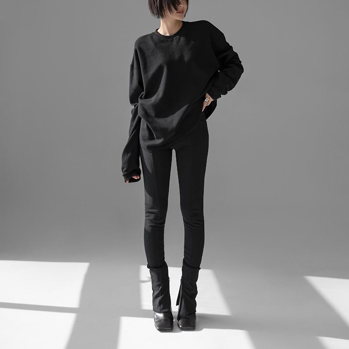 Paper Moon - Korean Women Fashion - #momslook - Waffle Fabric Oversized Long Sleeved Tee - 3