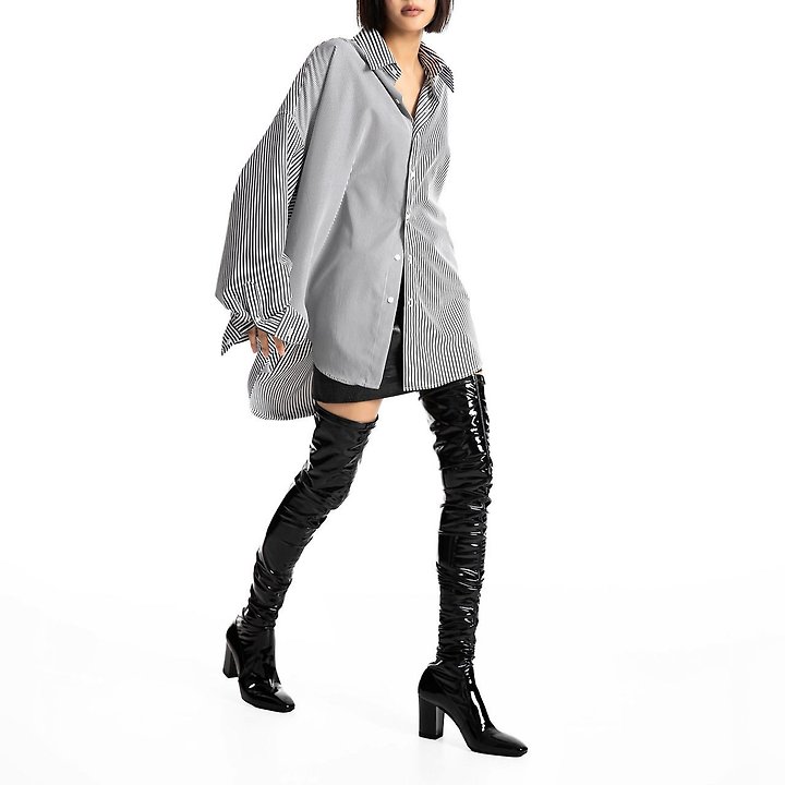 Paper Moon - Korean Women Fashion - #momslook - Oversized Striped Combi Button Down Shirt