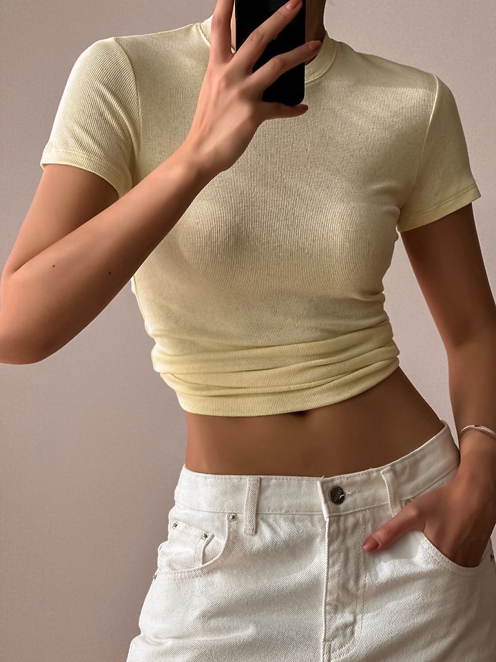 Paper Moon - Korean Women Fashion - #momslook - Ribbed Slim Crewneck Basic Tee - 2