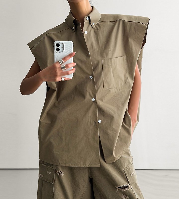 Paper Moon - Korean Women Fashion - #momslook - Oversized Square Sleeveless Shirt - 5