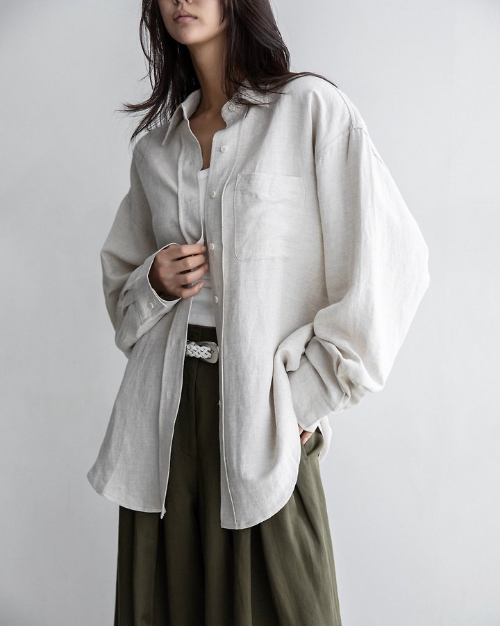 Paper Moon - Korean Women Fashion - #momslook - Soft Linen Oversized Button Down Shirt - 2