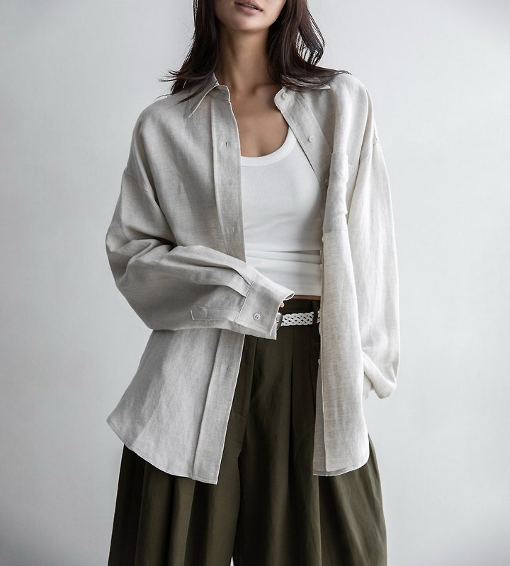 Paper Moon - Korean Women Fashion - #womensfashion - Soft Linen Oversized Button Down Shirt - 4