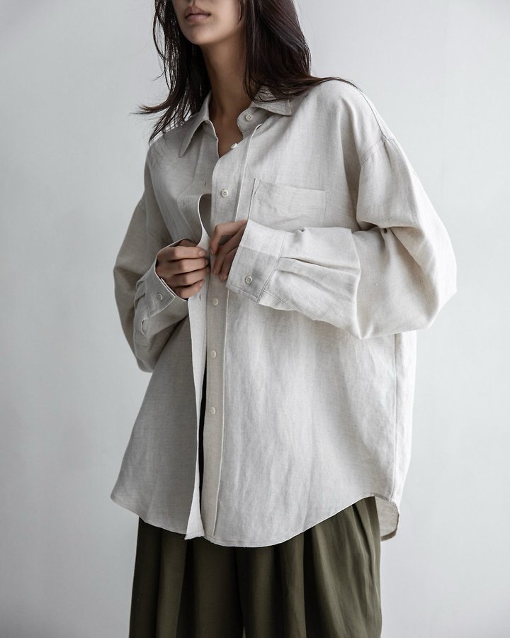 Paper Moon - Korean Women Fashion - #momslook - Soft Linen Oversized Button Down Shirt - 6