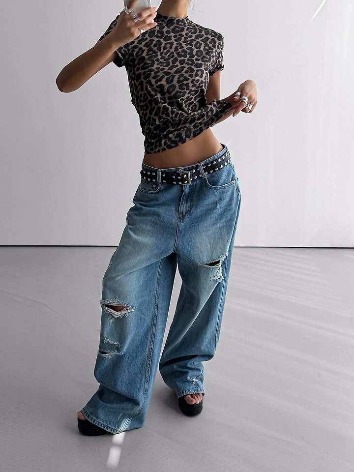 Paper Moon - Korean Women Fashion - #momslook - Vintage Destroyed Wide Denim - 6