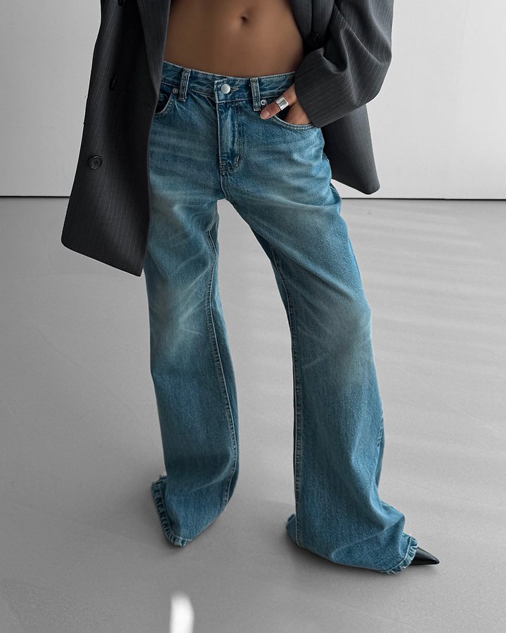 Paper Moon - Korean Women Fashion - #momslook - Classic Flared Denim Blue Jeans - 5