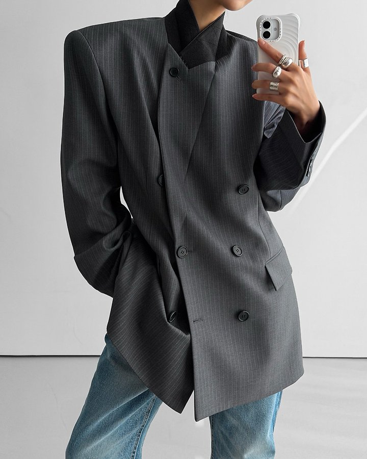 Paper Moon - Korean Women Fashion - #momslook - Classic Peaked Tailored Double Blazer - 3