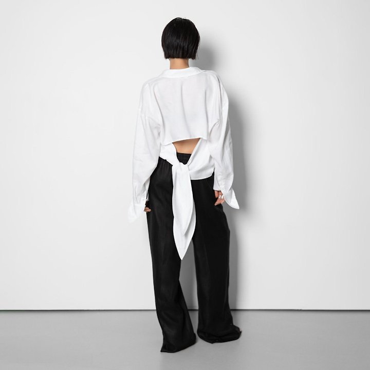 Paper Moon - Korean Women Fashion - #momslook - Back Cut-Out Knot Shirt - 2