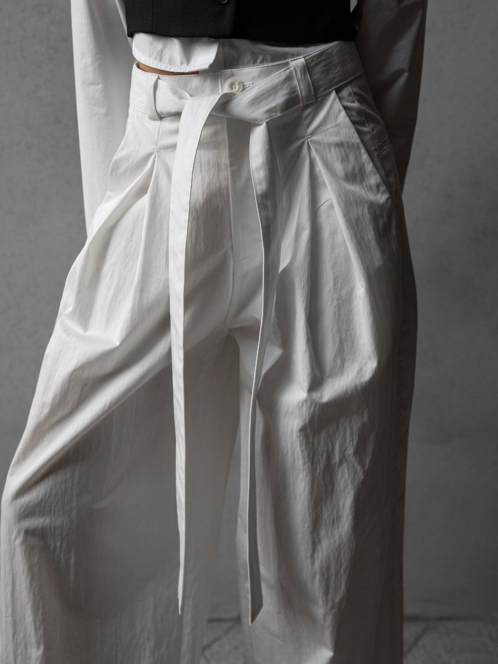 Paper Moon - Korean Women Fashion - #pursuepretty - Double Pleated Belt Wide Trousers - 6