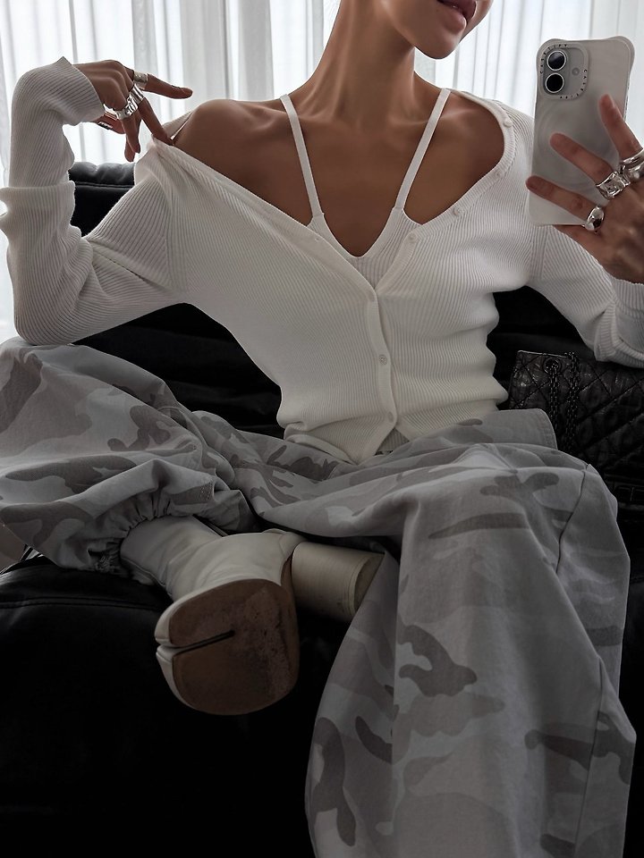 Paper Moon - Korean Women Fashion - #pursuepretty - Off-Shoulder Rib Cardigan - 4
