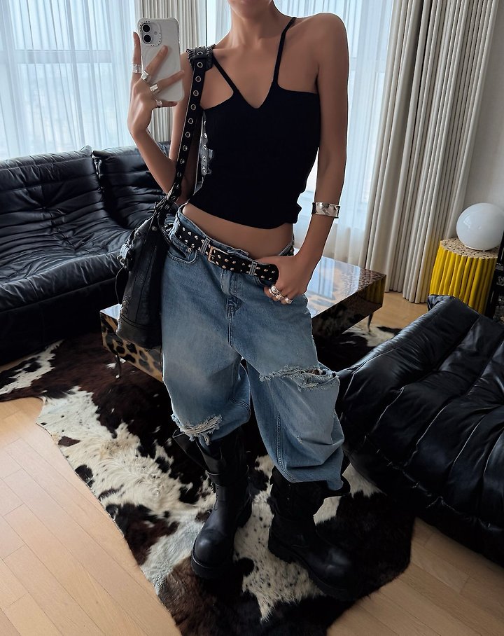 Paper Moon - Korean Women Fashion - #restrostyle - Vintage Destroyed Wide Denim - 3