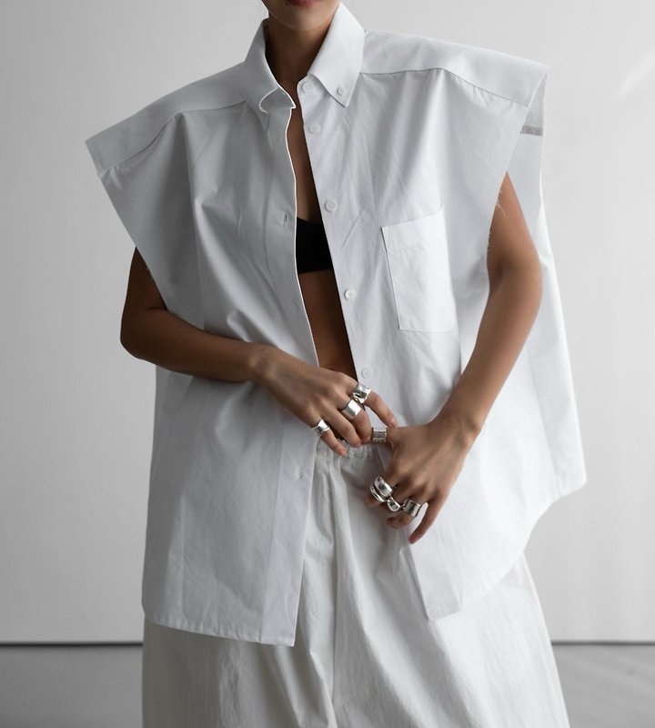 Paper Moon - Korean Women Fashion - #pursuepretty - Oversized Square Sleeveless Shirt - 4