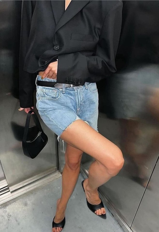 Paper Moon - Korean Women Fashion - #restrostyle - Cutted Detail Vintage Oversized Denim Shorts