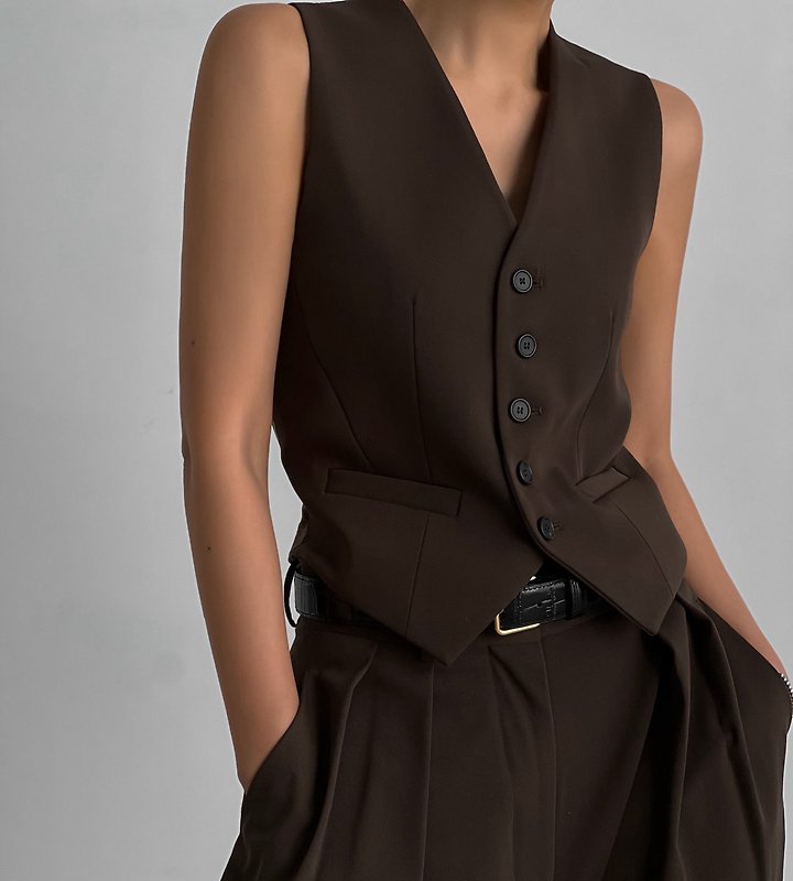 Paper Moon - Korean Women Fashion - #restrostyle - Five Button Down Tailored Suit Vest