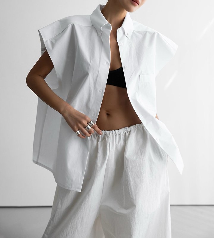 Paper Moon - Korean Women Fashion - #romanticstyle - Oversized Square Sleeveless Shirt - 5