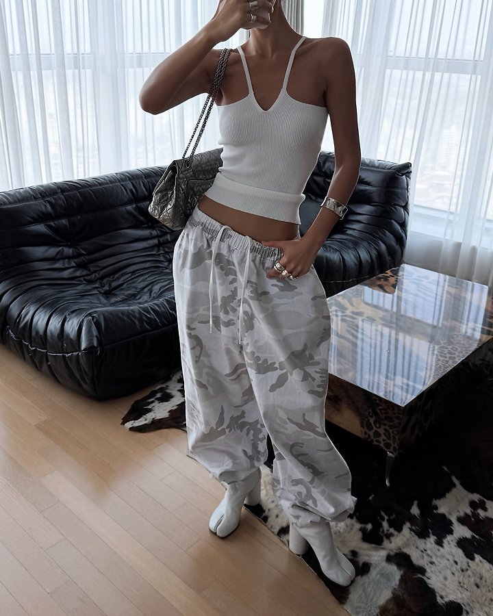 Paper Moon - Korean Women Fashion - #shopsmall - Camouflage Cotton Banded Maxi Wide Trousers - 2