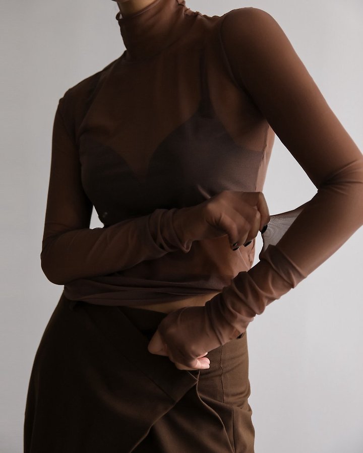 Paper Moon - Korean Women Fashion - #shopsmall - Mesh Sheer Turtleneck Long Sleeves Tee - 2