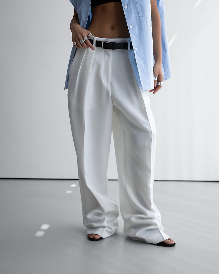 Paper Moon - Korean Women Fashion - #thatsdarling - Twill Texture Low Waisted Double Pleats Wide Trousers
