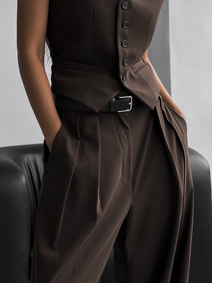 Paper Moon - Korean Women Fashion - #thatsdarling - Low Waisted Double Pleats Wide Trousers - 2