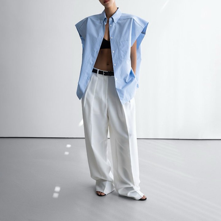 Paper Moon - Korean Women Fashion - #thelittlethings - Twill Texture Low Waisted Double Pleats Wide Trousers - 2
