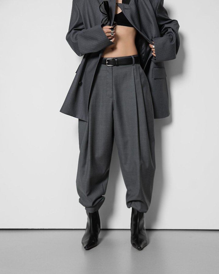 Paper Moon - Korean Women Fashion - #thelittlethings - Double Pintuck Detail Wool Baggy Slacks - 9