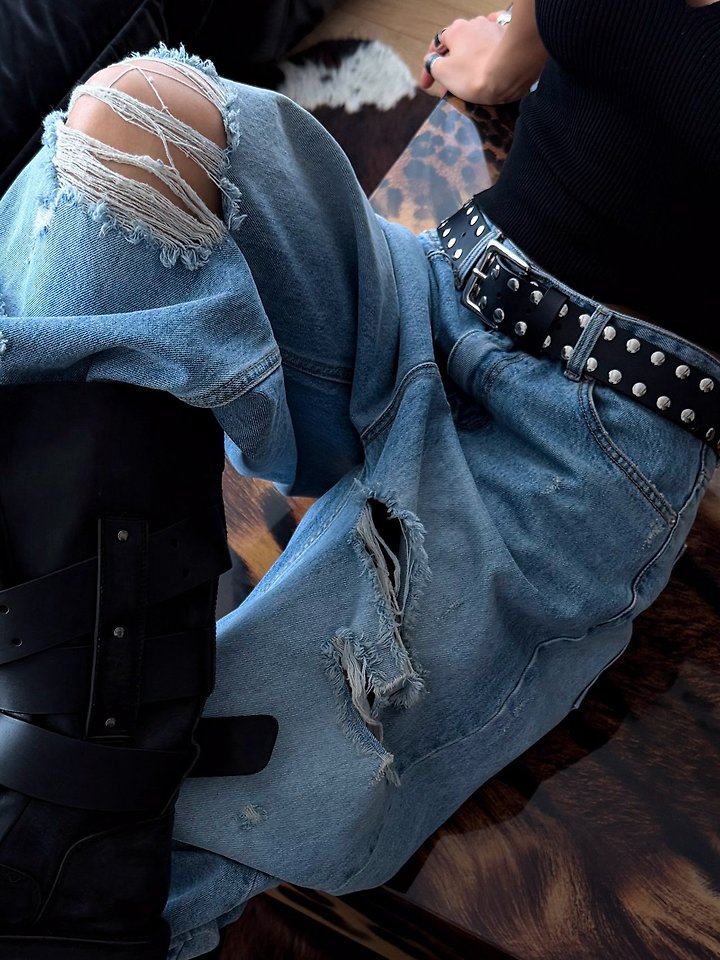Paper Moon - Korean Women Fashion - #thelittlethings - Vintage Destroyed Wide Denim - 7