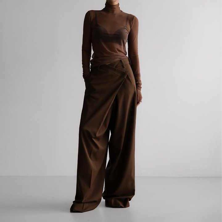 Paper Moon - Korean Women Fashion - #thatsdarling - Mesh Sheer Turtleneck Long Sleeves Tee - 4