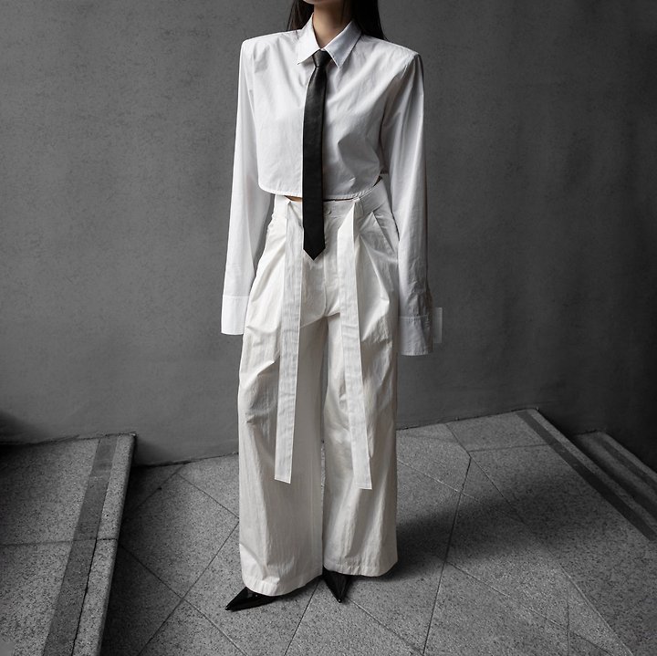 Paper Moon - Korean Women Fashion - #womensfashion - Double Pleated Belt Wide Trousers - 4
