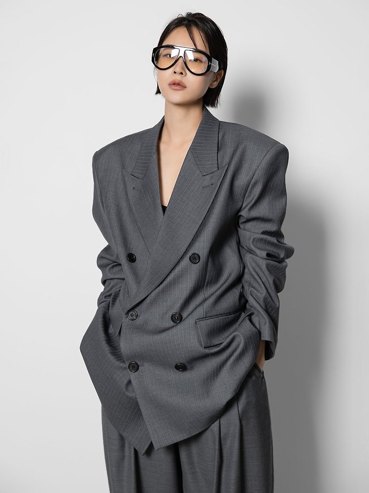Paper Moon - Korean Women Fashion - #vintageinspired - Classic Peaked Tailored Double Blazer