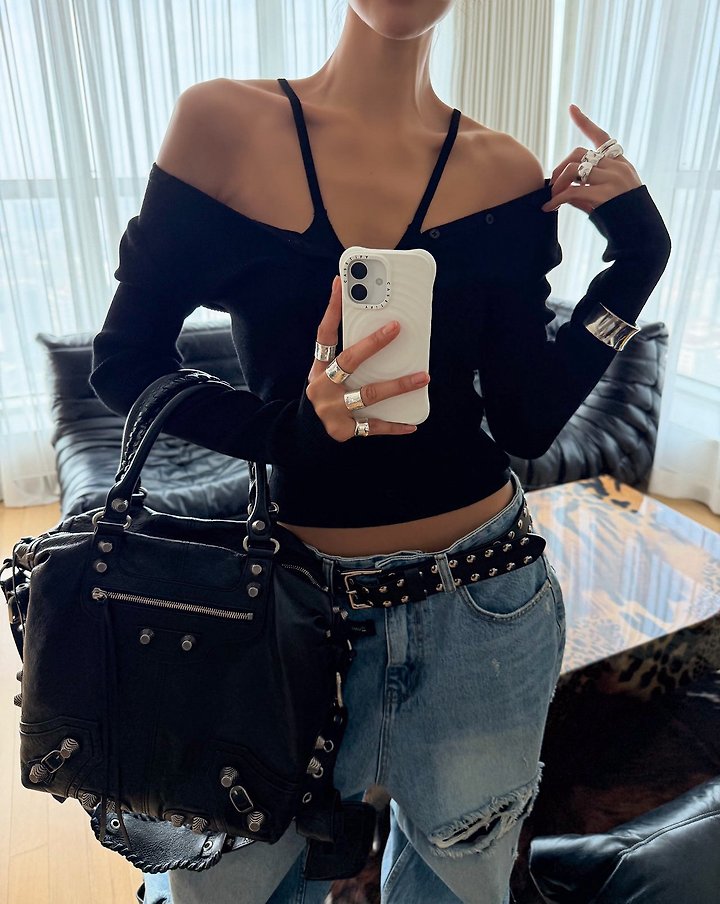 Paper Moon - Korean Women Fashion - #vintageinspired - Off-Shoulder Rib Cardigan