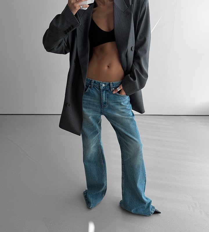 Paper Moon - Korean Women Fashion - #vintageinspired - Classic Flared Denim Blue Jeans - 7