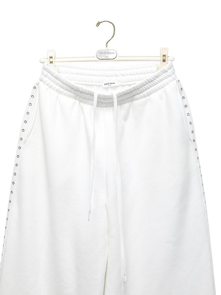 Paper Moon - Korean Women Fashion - #vintagekidsstyle - Oversized Eyelet Line Detail Sweat Wide Trousers - 9