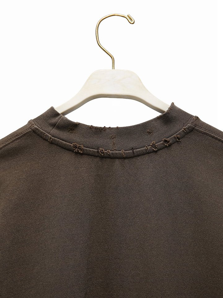 Paper Moon - Korean Women Fashion - #womensfashion - Mock Neck Ribbed Damage Detail Oversized Pigment Tee - 10