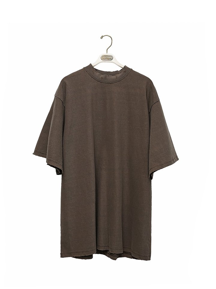 Paper Moon - Korean Women Fashion - #momslook - Mock Neck Ribbed Damage Detail Oversized Pigment Tee - 4