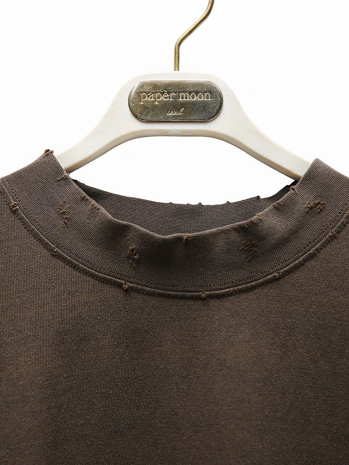 Paper Moon - Korean Women Fashion - #womensfashion - Mock Neck Ribbed Damage Detail Oversized Pigment Tee - 6