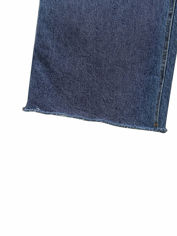 Paper Moon - Korean Women Fashion - #womensfashion - Classic Raw - Cut Wide Fit Mid Blue Jeans - 11