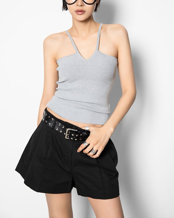 Paper Moon - Korean Women Fashion - #womensfashion - V - Line Strap Ribbed Knit Sleeveless Top