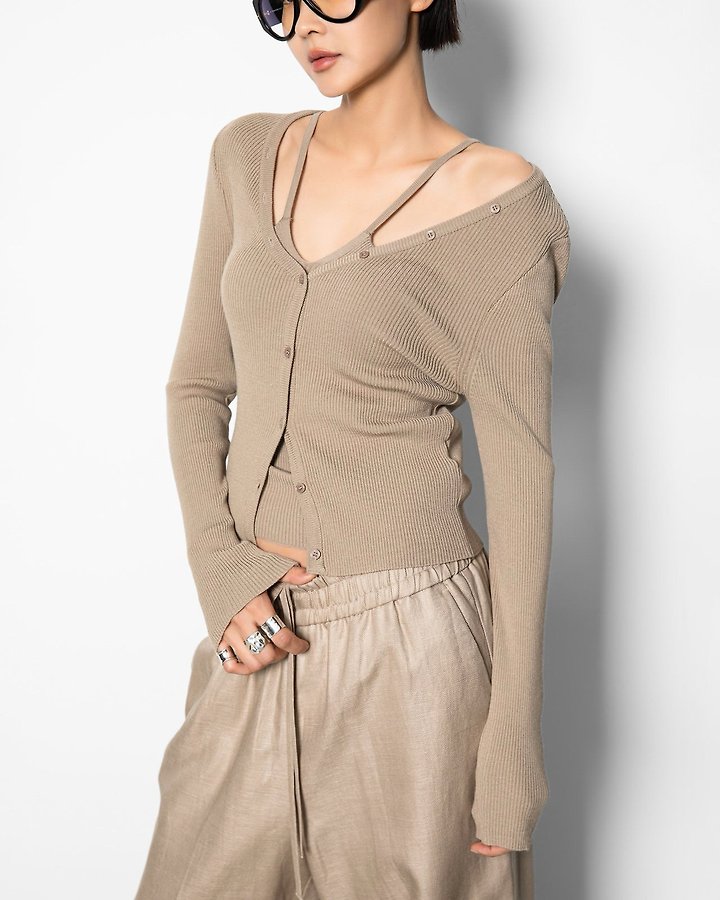 Paper Moon - Korean Women Fashion - #momslook - Off-shoulder Rib Cardigan - 4