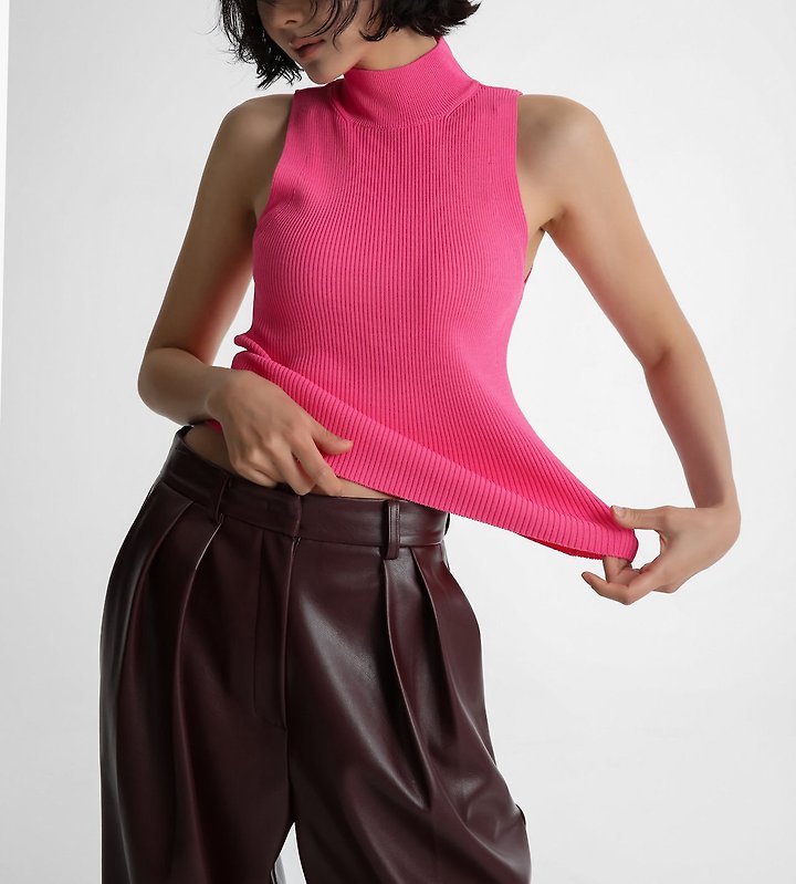 Paper Moon - Korean Women Fashion - #womensfashion - High Neck Ribbed Sleeveless Cropped Knit Top - 5