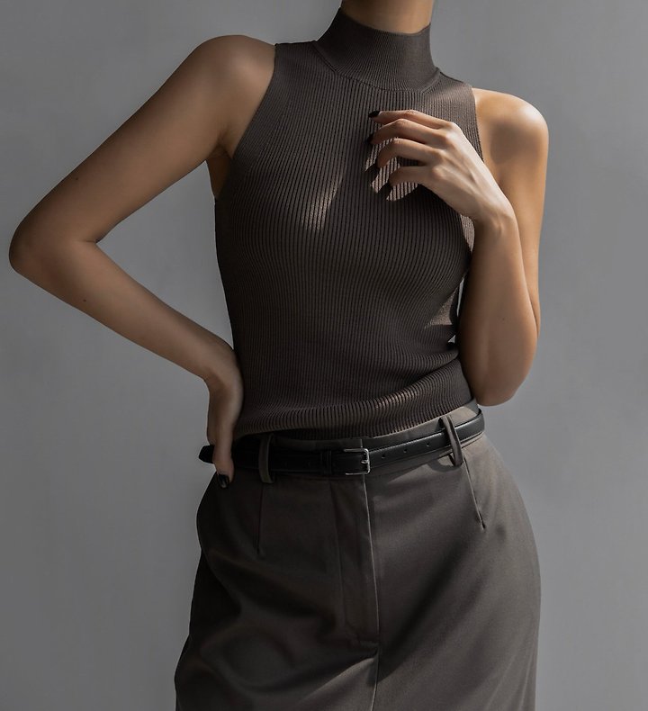 Paper Moon - Korean Women Fashion - #womensfashion - High Neck Ribbed Sleeveless Cropped Knit Top - 7