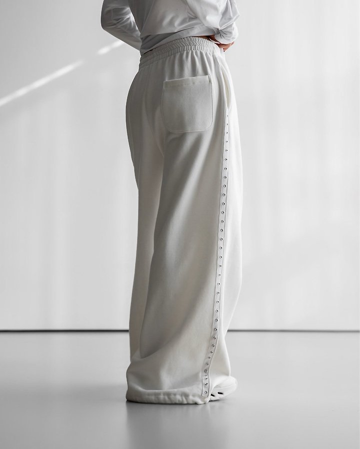 Paper Moon - Korean Women Fashion - #womensfashion - Oversized Eyelet Line Detail Sweat Wide Trousers