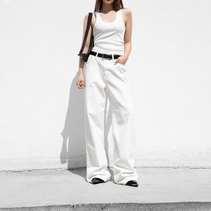 Paper Moon - Korean Women Fashion - #womensfashion - High Rise Wide Leg White Denim Pants - 2