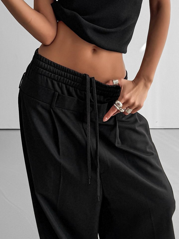 Paper Moon - Korean Women Fashion - #womensfashion - LUX Banded Layered Detail Wide Pants