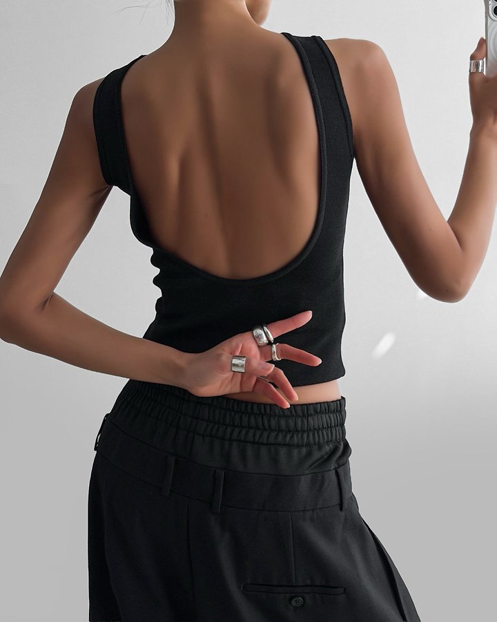 Paper Moon - Korean Women Fashion - #womensfashion - Classic Back Less Detail Sleeveless Knit Top - 6