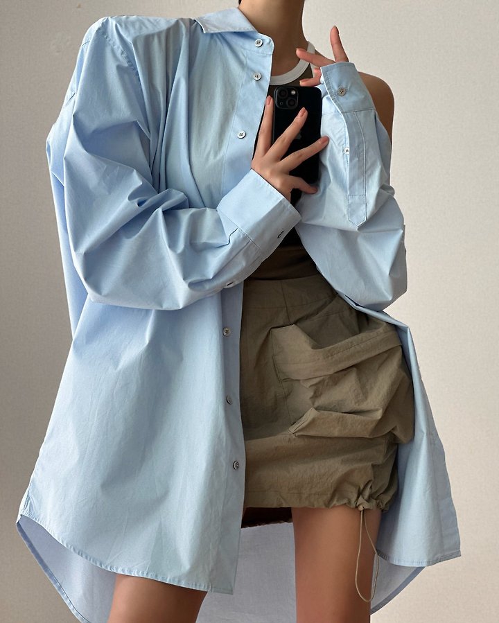 Paper Moon - Korean Women Fashion - #womensfashion - Maxi Oversized Padded Shoulder Cotton Button Down Shirt