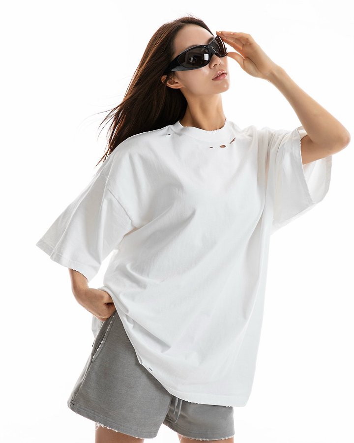 Paper Moon - Korean Women Fashion - #womensfashion - Oversized Pigment Cutted Detail Tee - 2
