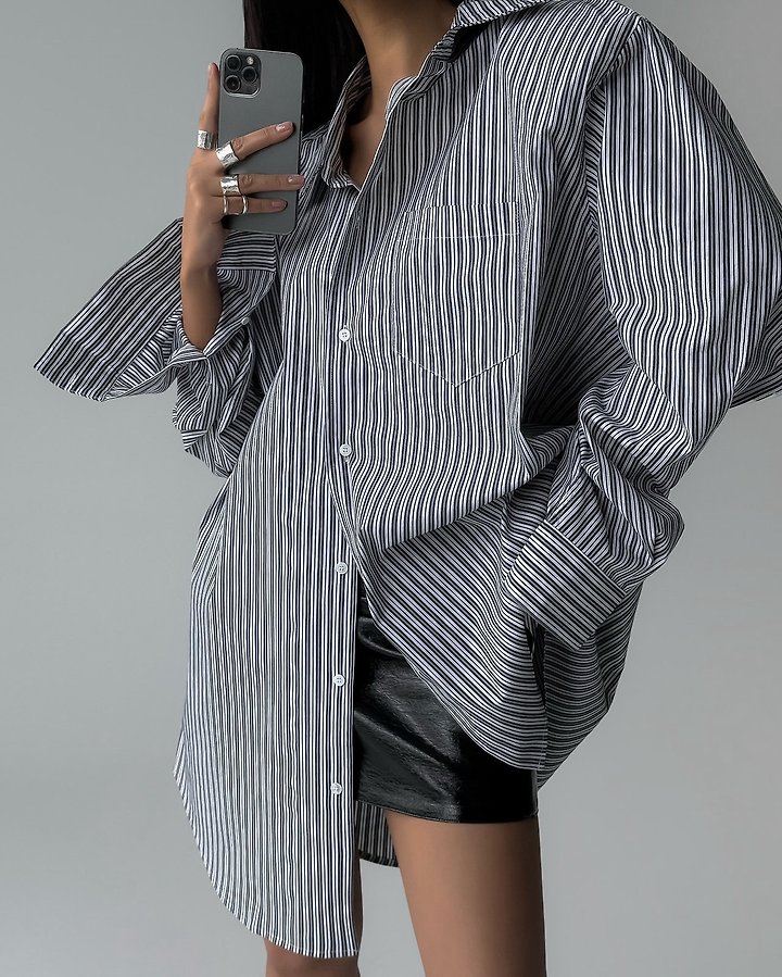 Paper Moon - Korean Women Fashion - #womensfashion - Boyfriend Fit Oversized Striped Button Down Shirt
