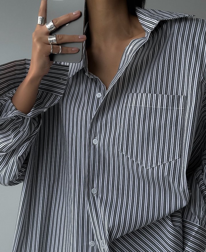 Paper Moon - Korean Women Fashion - #womensfashion - Boyfriend Fit Oversized Striped Button Down Shirt - 3