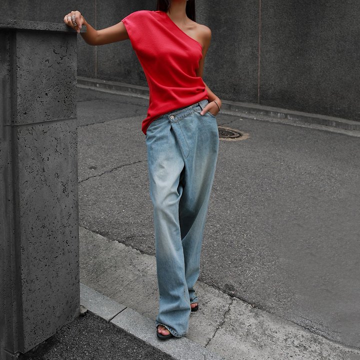 Paper Moon - Korean Women Fashion - #womensfashion - Wrap Detail Wide Denim Jeans - 2