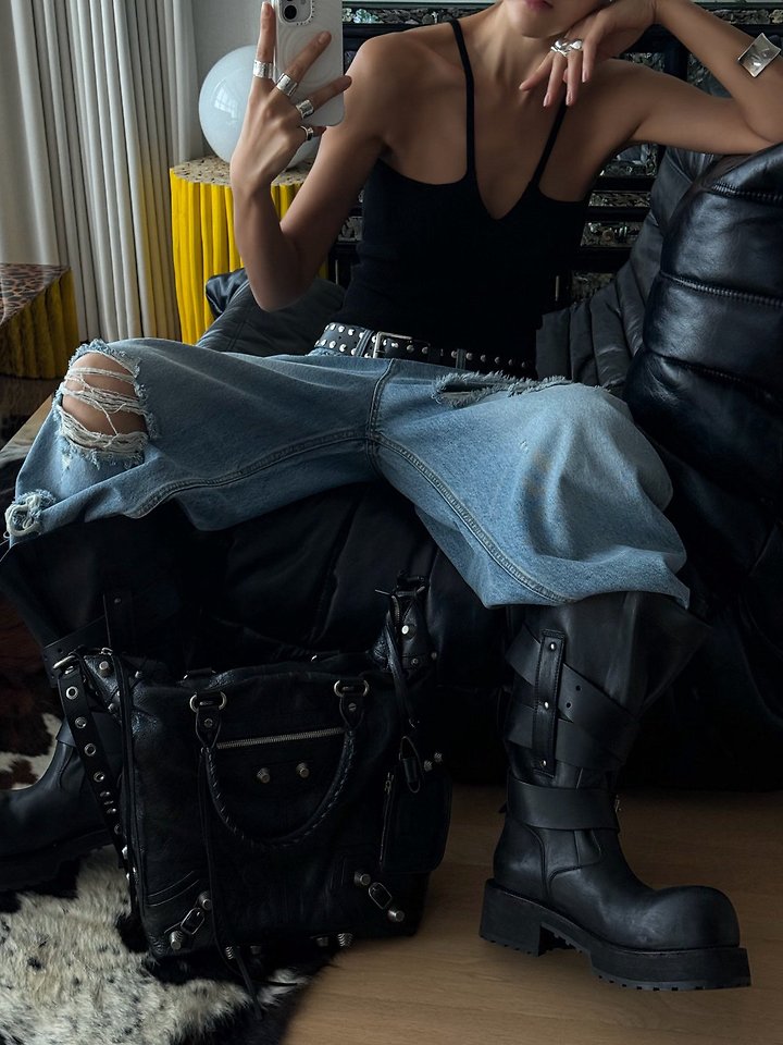 Paper Moon - Korean Women Fashion - #womensfashion - Vintage Destroyed Wide Denim - 9