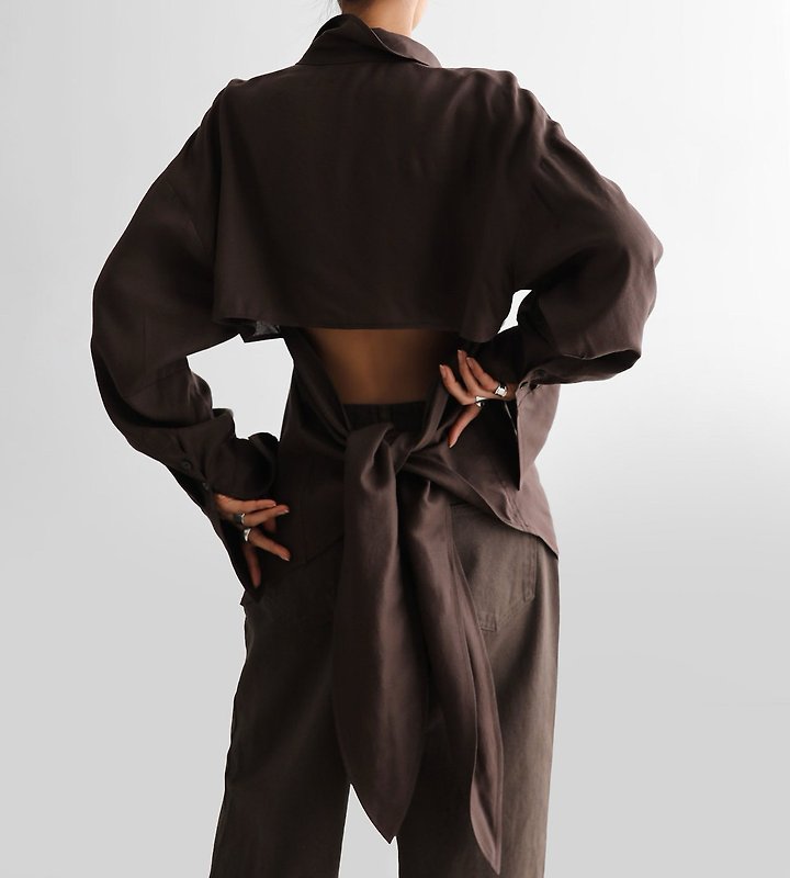 Paper Moon - Korean Women Fashion - #womensfashion - Back Cut-Out Knot Shirt - 7